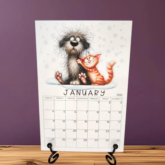 Whimsical Dog and Cat Mini Desk Calendar