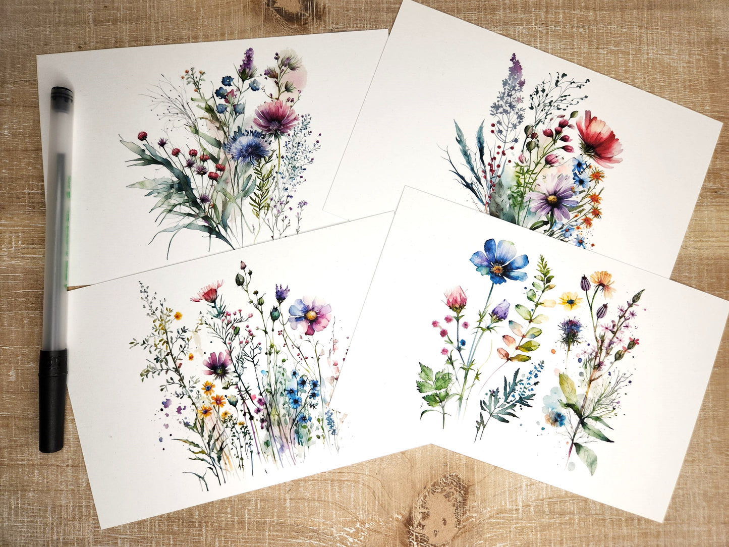 Watercolor Stationery Card Set on Recycled Paper