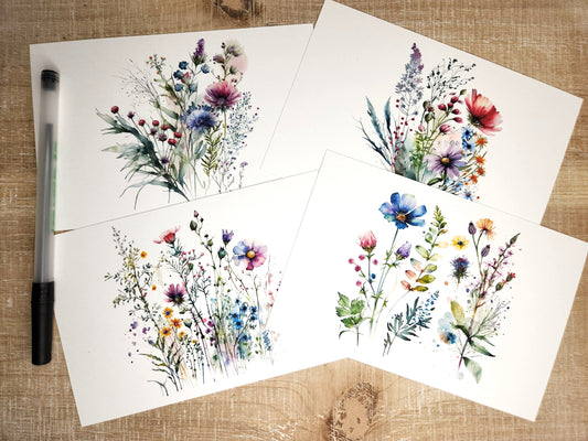 Watercolor Stationery Card Set on Recycled Paper