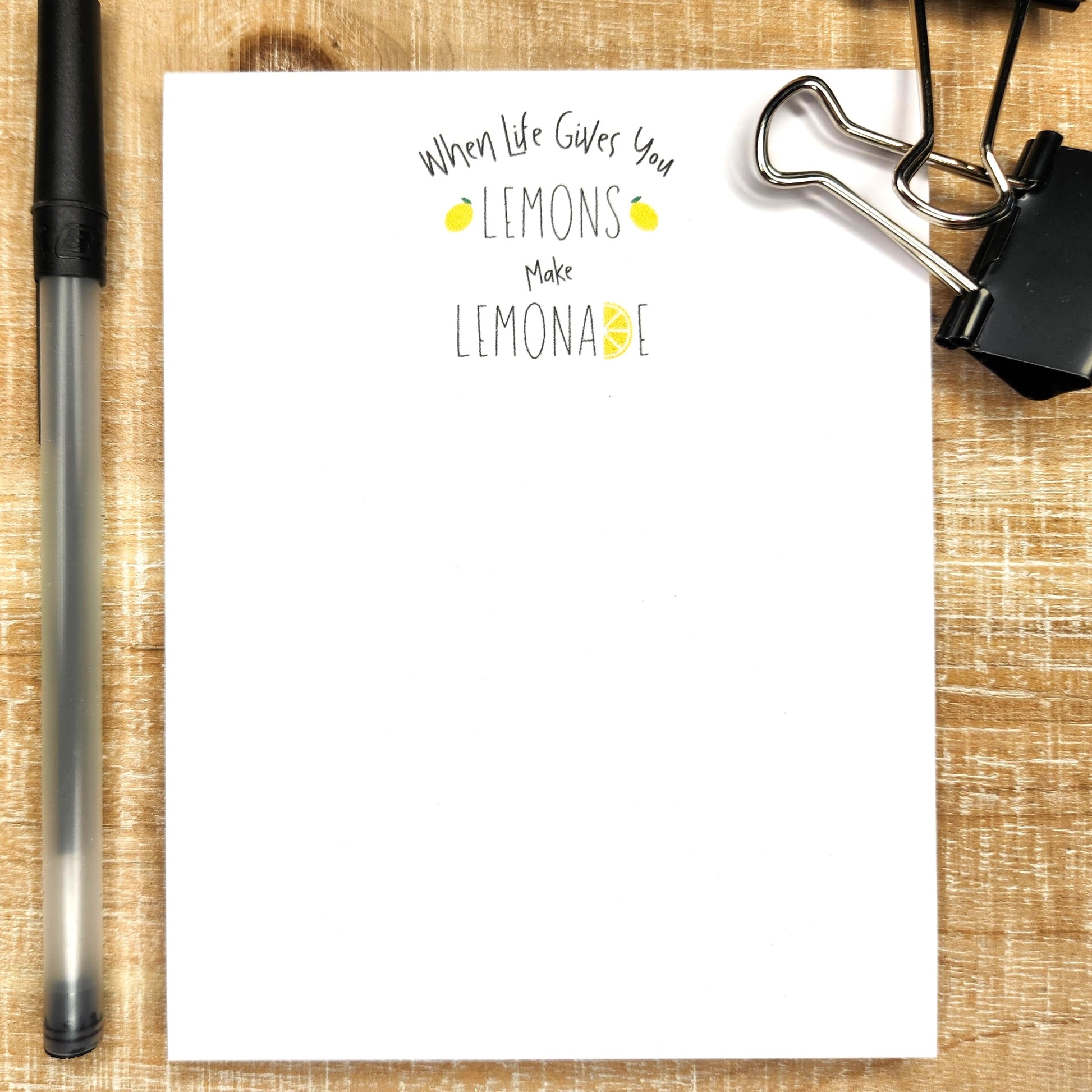 When life gives you lemons make lemonade words accented by lemons and lemon slices.