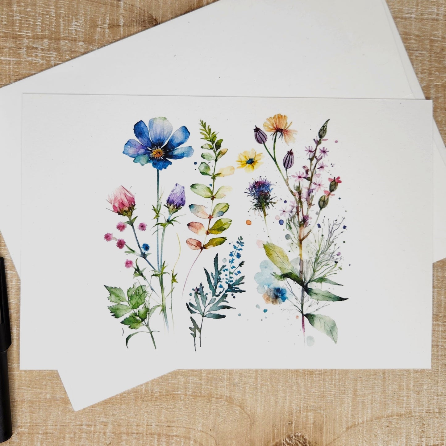 Watercolor Stationery Card Set on Recycled Paper