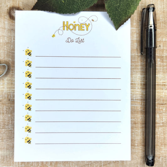 Honey do list with bee accents.  Lines with bees at each line.  